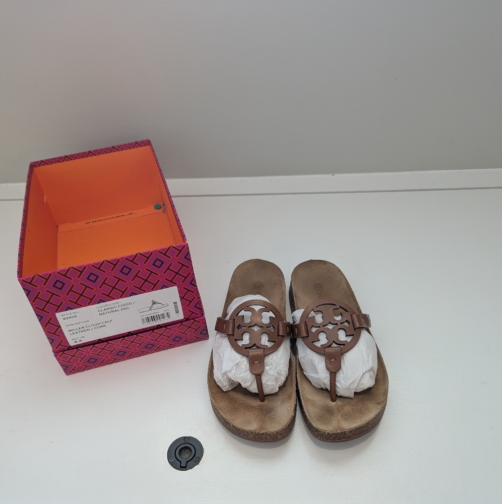 Tory Burch Miller Cloud Cork, Size 8.5, Color is Natural 200, Classic Cuoio